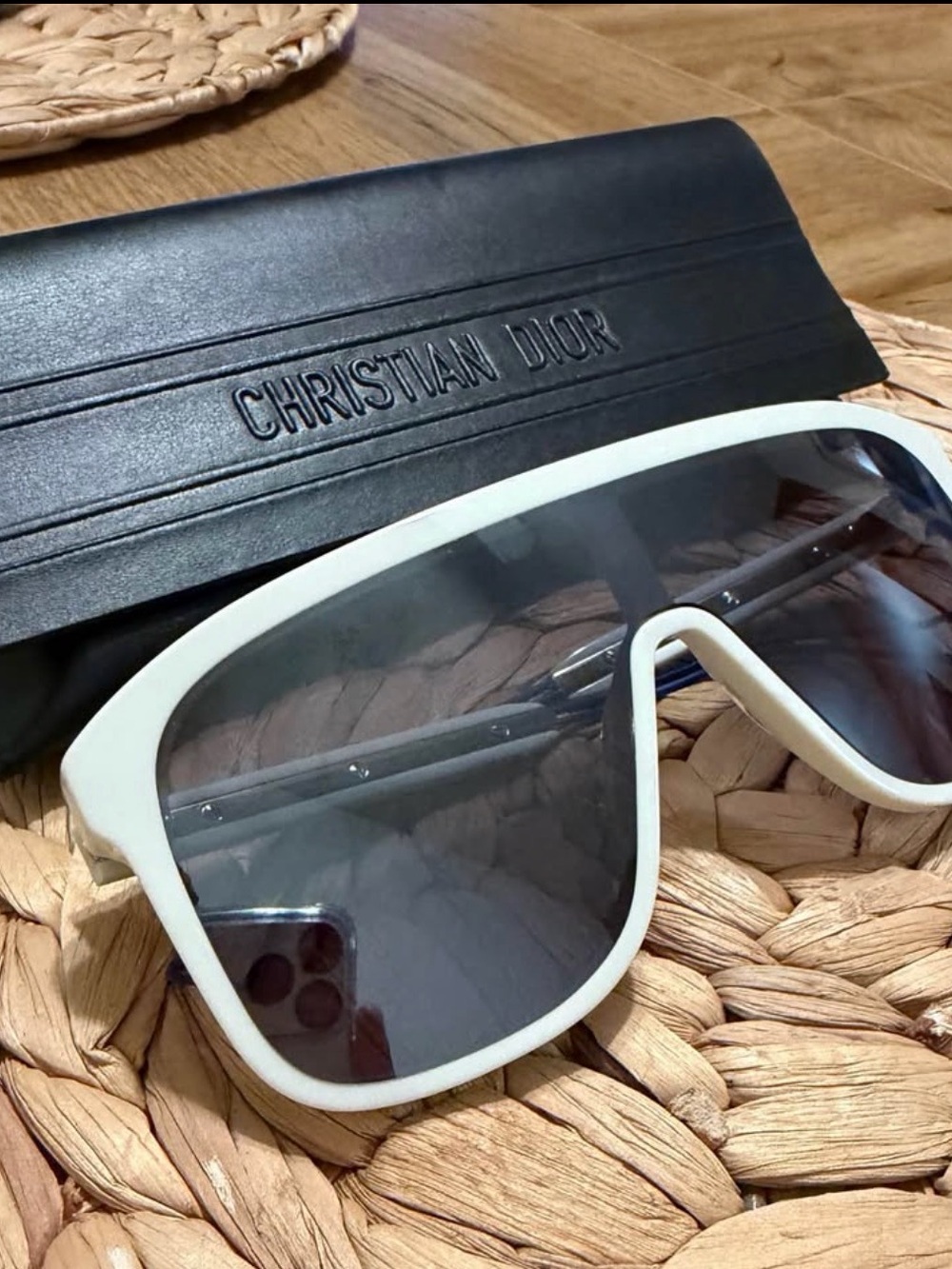 Dior Men’s White Frame Oversized Shield Sunglasses